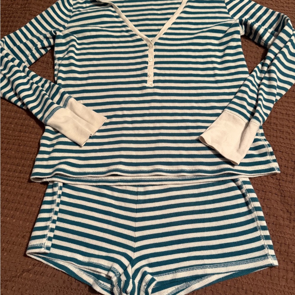 Victoria's Secret Teal and White Striped Pajama Set